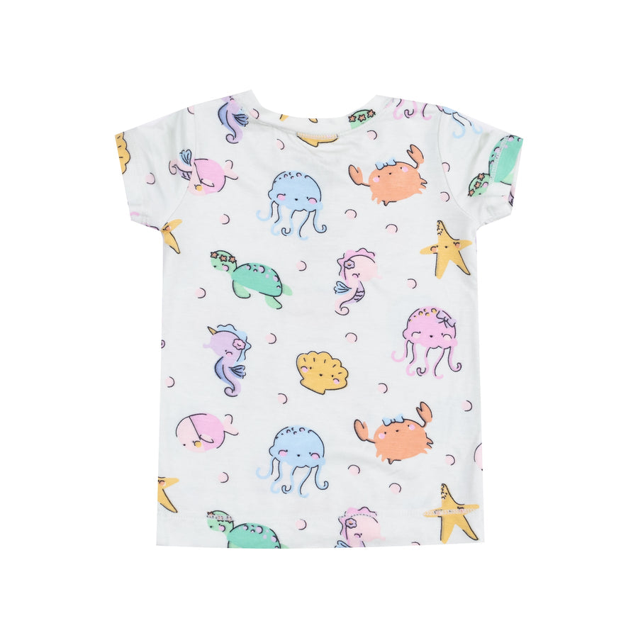 Short Sleeve Bamboo Loungewear Set - Cutie Sea Creatures