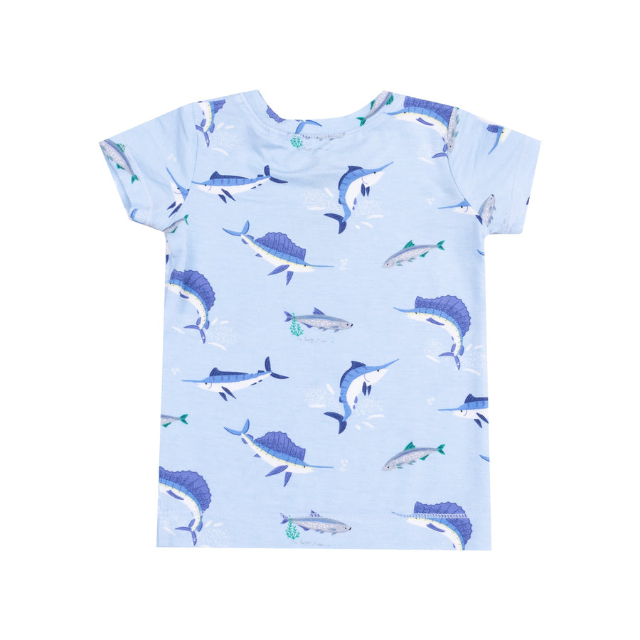 Short Sleeve Bamboo Loungewear Set - Deep Sea Fishing