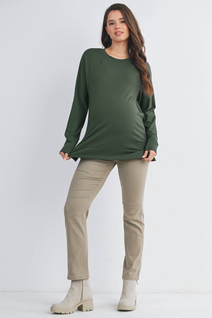 Side Zip Long Sleeve Maternity Nursing Sweatshirt - Green