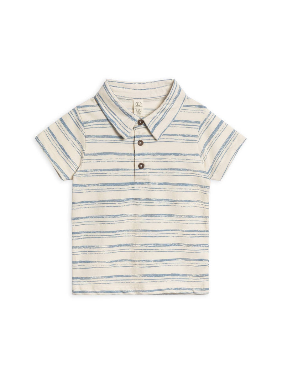 Organic Ben Short Sleeve Polo - Wave Stripe / Rain