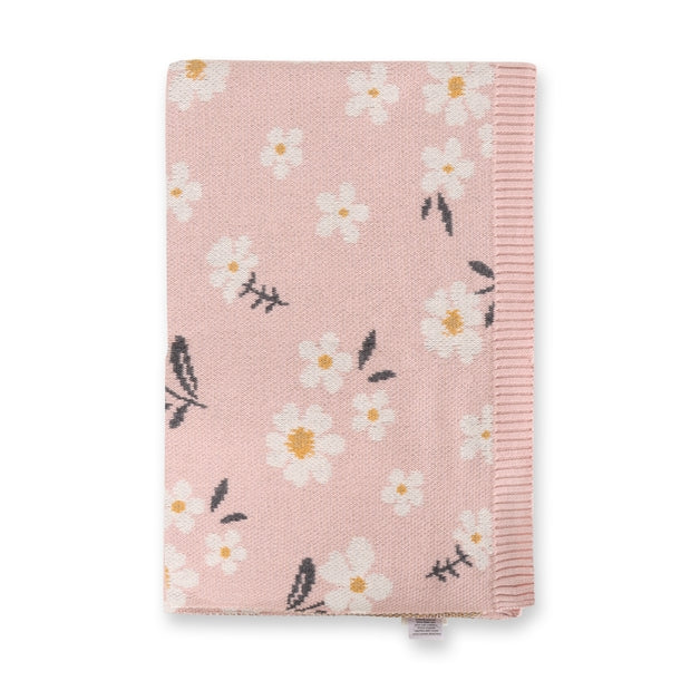 Organic Jacquard Sweater Knit Baby Blanket - Daisy Floral