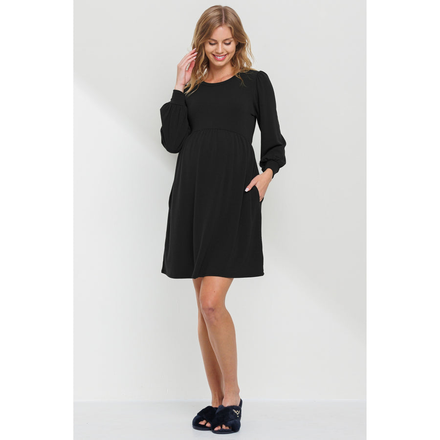 Long Sleeve Maternity Knit Skater Dress - Black