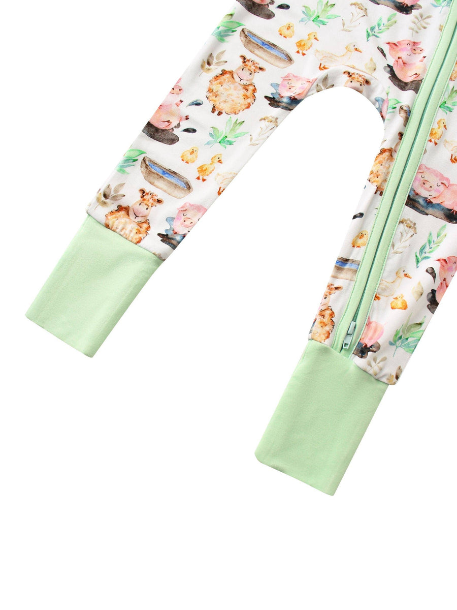 Posh TOT Farmyard Fun Bamboo Baby Convertible Zippy Romper