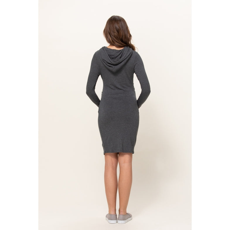Super French Terry Midi Maternity Hoodie Dress - Two Tone Charcoal