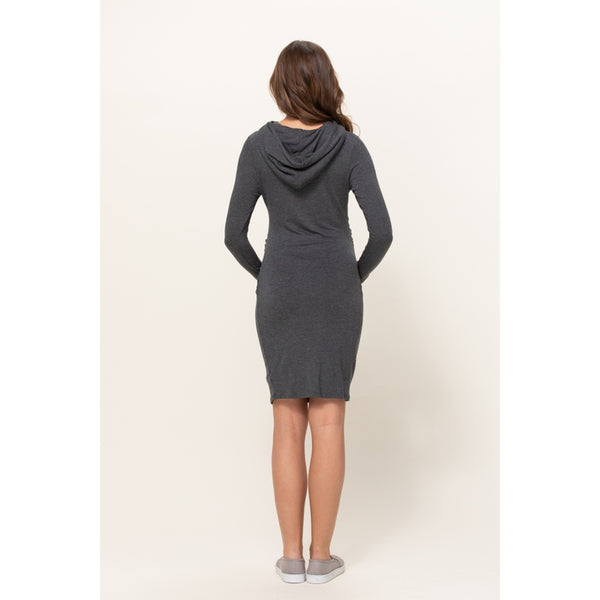 Super French Terry Midi Maternity Hoodie Dress - Two Tone Charcoal