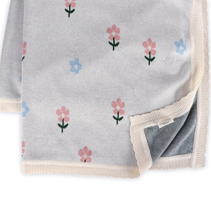 Organic Jacquard Sweater Knit Baby Blanket - Sweet Floral