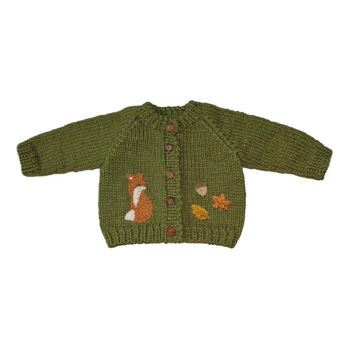 Knit Fox Cardigan - Woodland Acorn Leaf