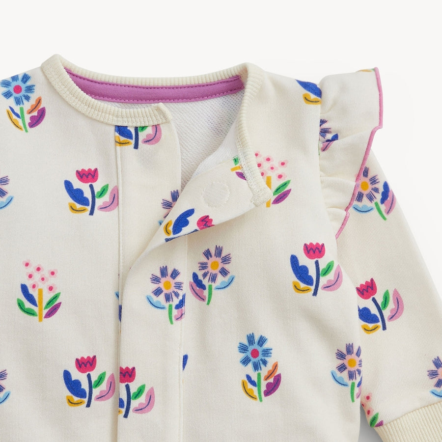 Organic Cotton French Terry Romper - Floral Ivory