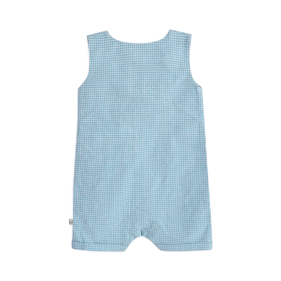 Nautical Embroidered Gingham Baby Romper