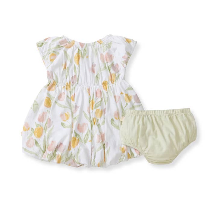 Tulip Field Organic Cotton Bubble Dress & Diaper Cover - Cloud