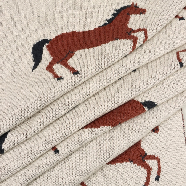 Organic Jacquard Sweater Knit Baby Blanket - Horse