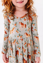 Long Sleeve Bamboo Dress - Horsin' Around