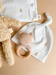 Teddy Bear Knit Gown and Hat Set - Blue