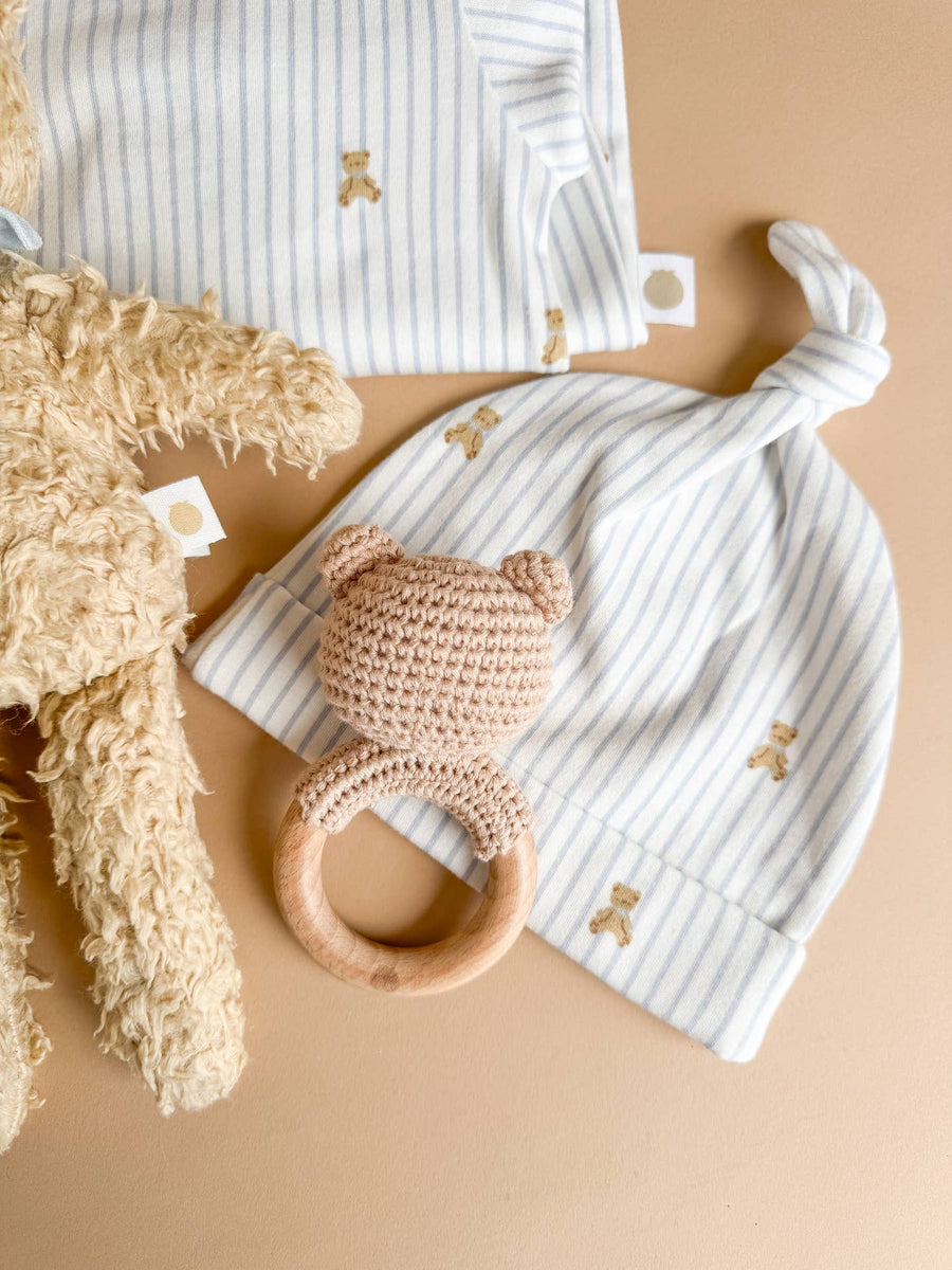 Teddy Bear Knit Gown and Hat Set - Blue