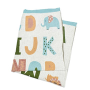 Organic Jacquard Sweater Knit Baby Blanket - Alphabet Blue