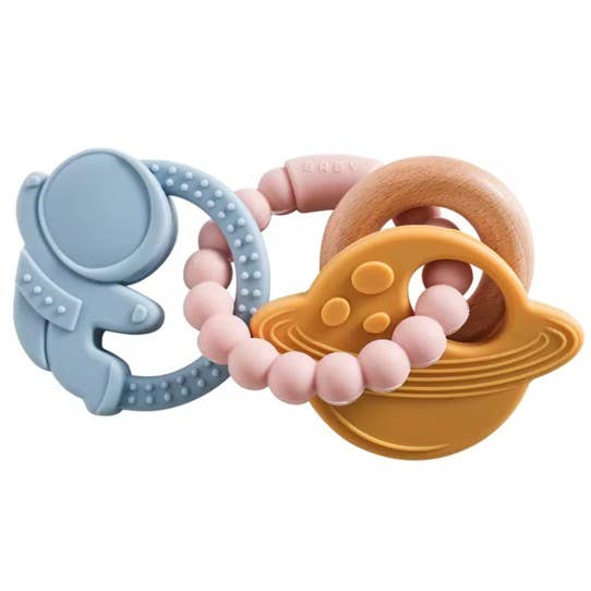 Elias Rattle & Silicone Beechwood Teether - Misty Rose
