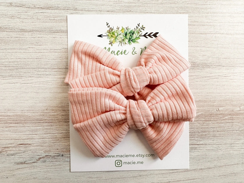 Pink Ribbed Schoolgirl Bow Clips