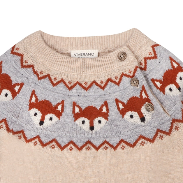 Fox Fair Isle Knit Sweater Organic Cotton Pullover