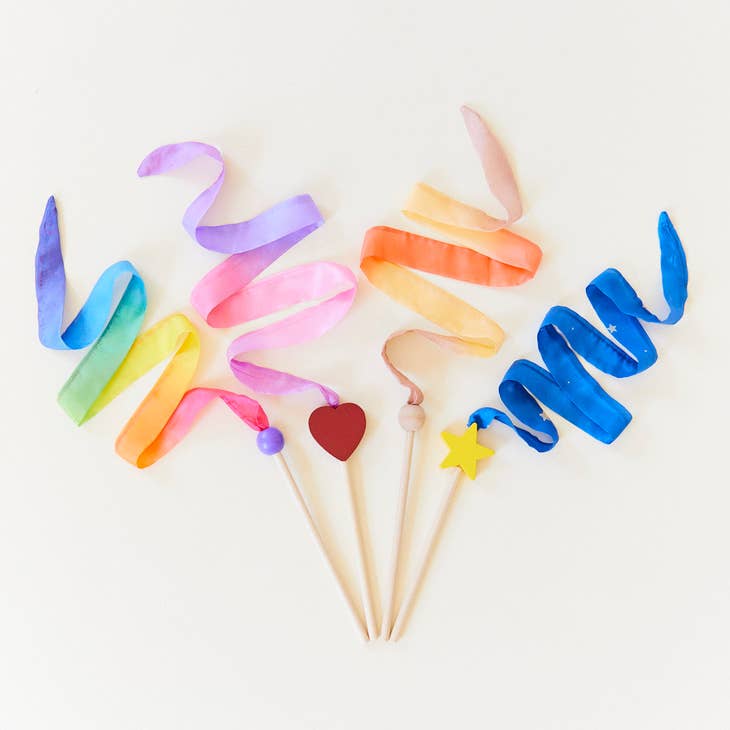 Mini Streamers - Silk & Wood Wand - Various Colors