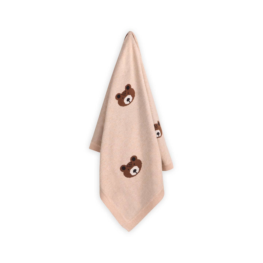 Organic Jacquard Sweater Knit Baby Blanket - Brown Bear
