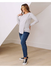 Monique Long Sleeve Nursing Brushed Knit Top - Grey
