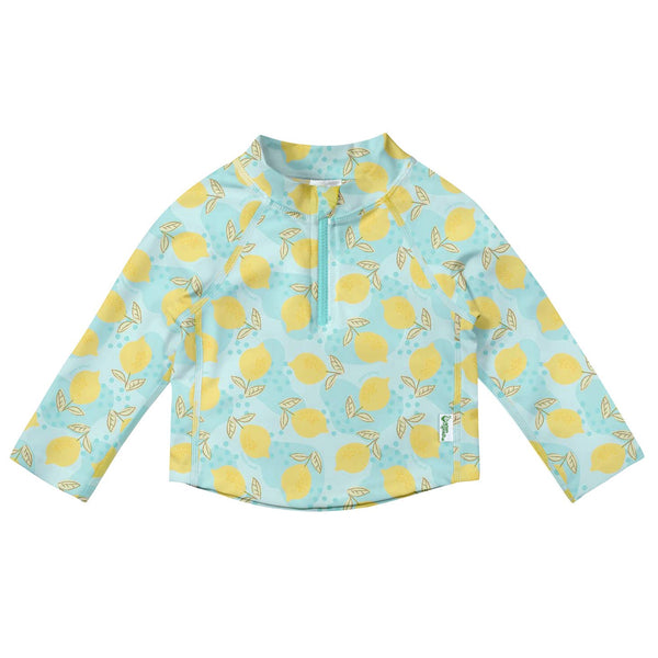 Long Sleeve Zip Rashguard Shirt - Aqua Dot Lemons