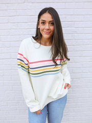 Six Stripe Invisible Zipper Breastfeeding Sweatshirt - Cream