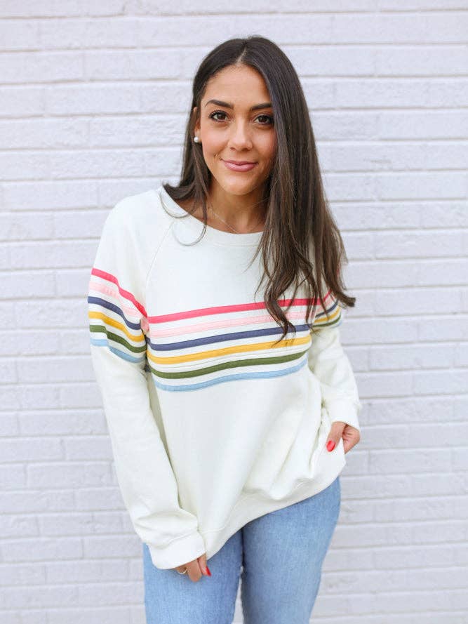 Six Stripe Invisible Zipper Breastfeeding Sweatshirt - Cream
