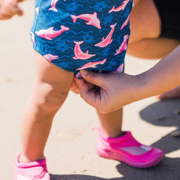 Easy-Change Eco Swimsuit - Navy River Dolphin