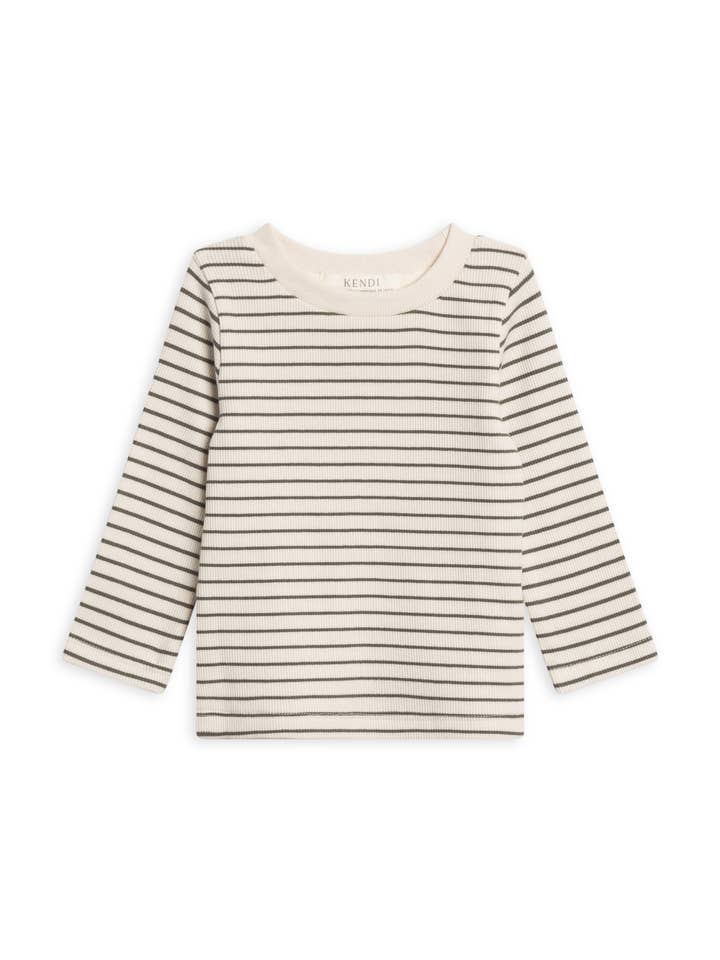 Rory Ribbled Long Sleeve Top - Olive Stripe