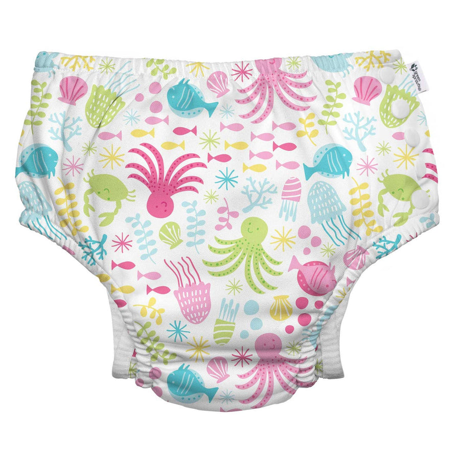 Eco Snap Swim Diaper with Gusset - White Sea Pals
