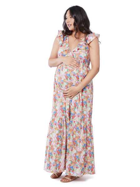 Maternity Ruffle Sleeve Tiered Maxi Dress