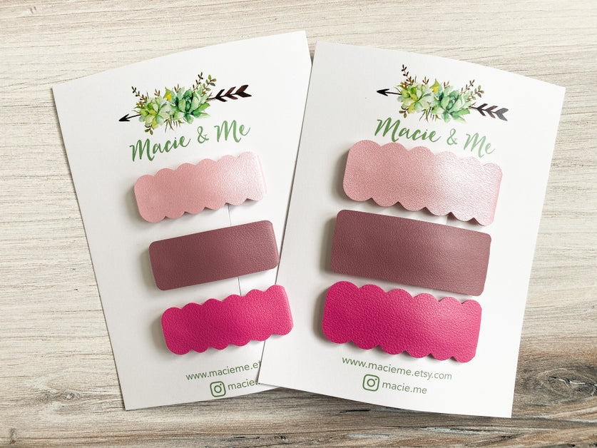 Set of 3 Snap Clips - Shades of Pink