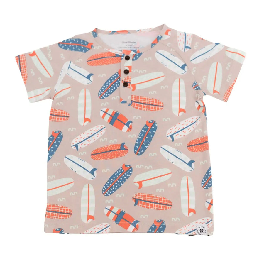 Short Sleeved Raglan Henley - Surfboards