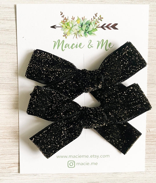 Black Sparkle Velvet Bow Clip