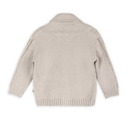 Organic Cotton Shawl Collar Cable Knit Baby Cardigan Sweater - Stone