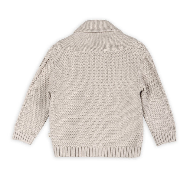 Organic Cotton Shawl Collar Cable Knit Baby Cardigan Sweater - Stone