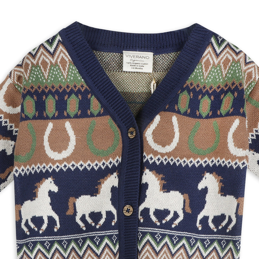 Western Jacquard Knit Baby Cardigan Sweater