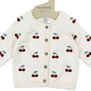 Organic Cherry Embroidered Sweater Knit Baby Cardigan