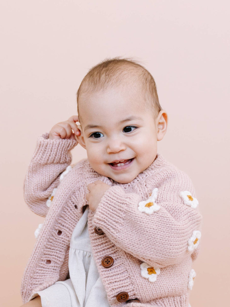 Knit Flower Cardigan - Blush