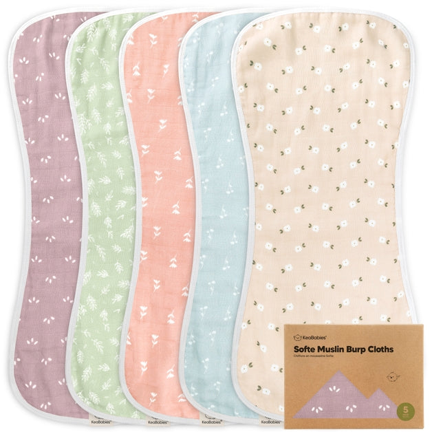 Softe Muslin Baby Burp Cloths Blooms - Set of 5