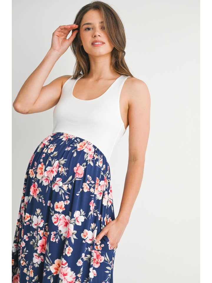 Floral Maternity Maxi Dress with Scoop Neck