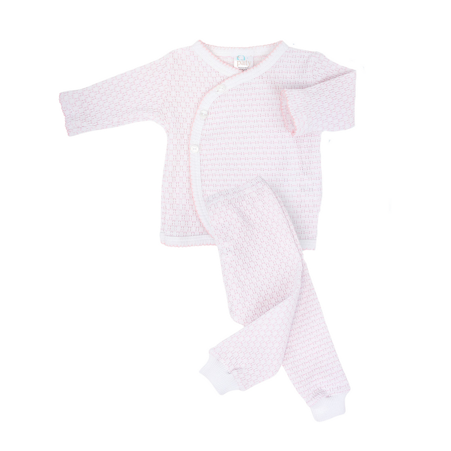 Long Sleeve 2 Piece Pinstripe Kimono Set - Pink