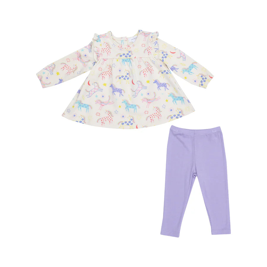 Ruffle Top Tunic and Ribbed Legging - Fun Unicorns