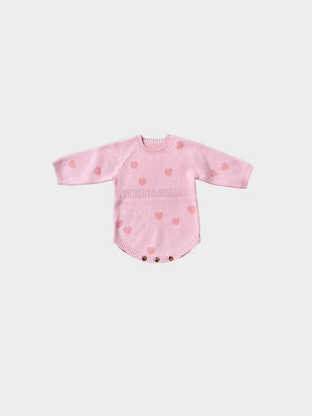 Knit Sweater Romper - Pink Hearts