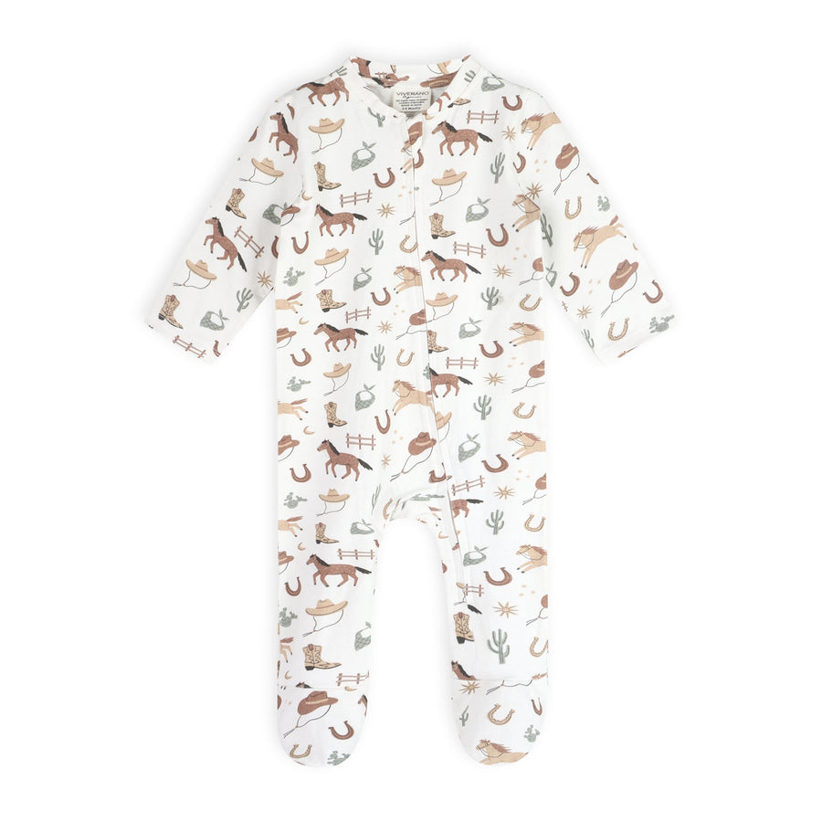 Organic Jersey Howdy Horse Baby Footie