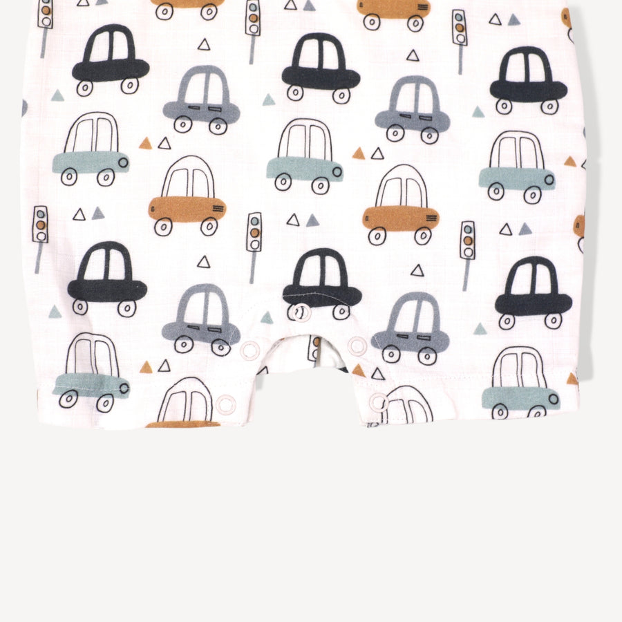 Short Henley Romper - Cars