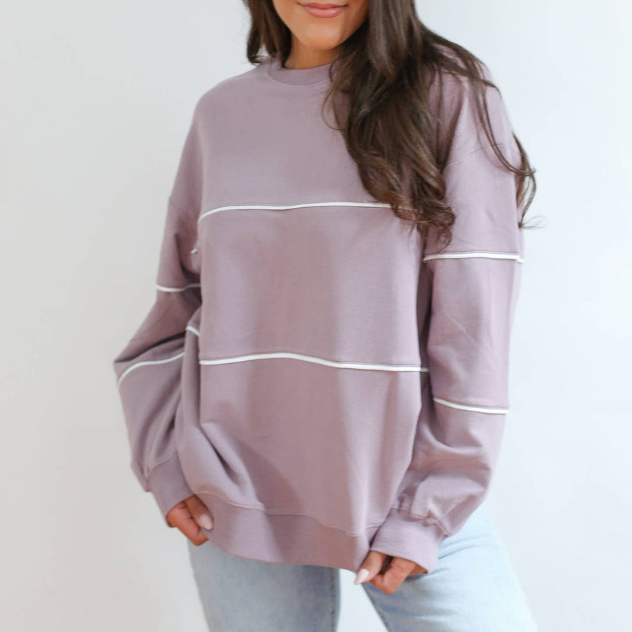 Relaxed Fit Invisible Zipper Breastfeeding Sweatshirt with Piping - Lilac