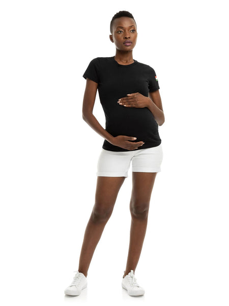 White Rolled Maternity Jean Shorts - 5"