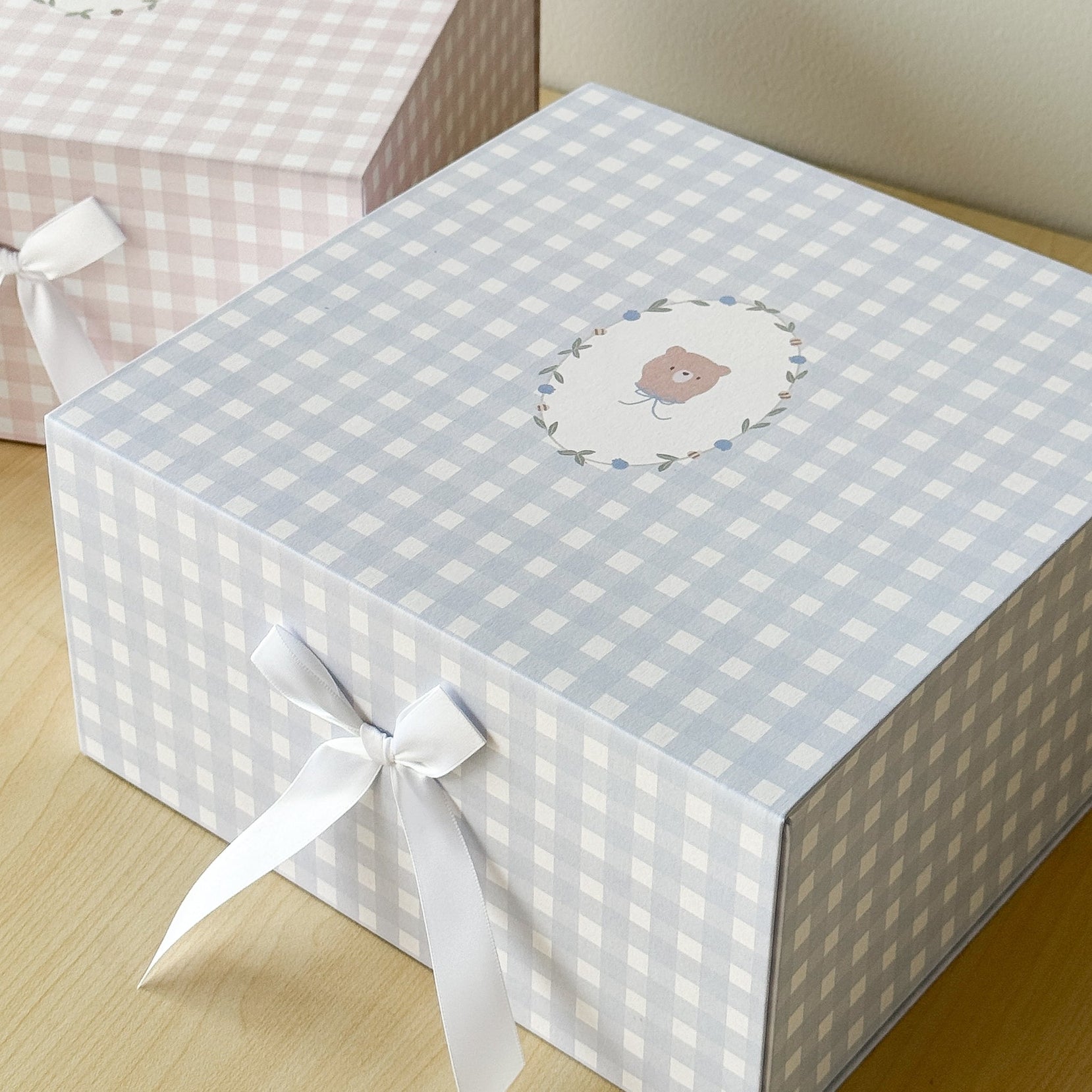 Gift Box - Blue Gingham Bear